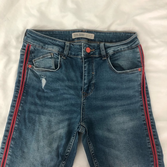 🌟SOLD🌟 Zara Basic Red Stripe Skinny Jeans - Picture 2 of 7